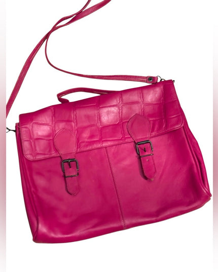 Vintage Like New 1970s Pink Leather Satchel Book  Bag
