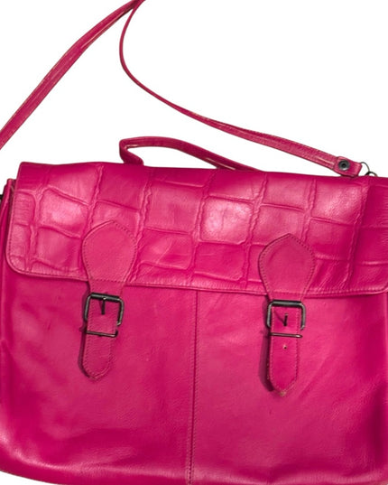 Vintage Like New 1970s Pink Leather Satchel Book  Bag
