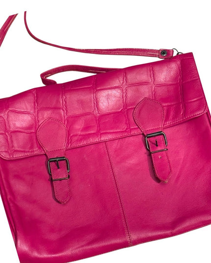 Vintage Like New 1970s Pink Leather Satchel Book  Bag