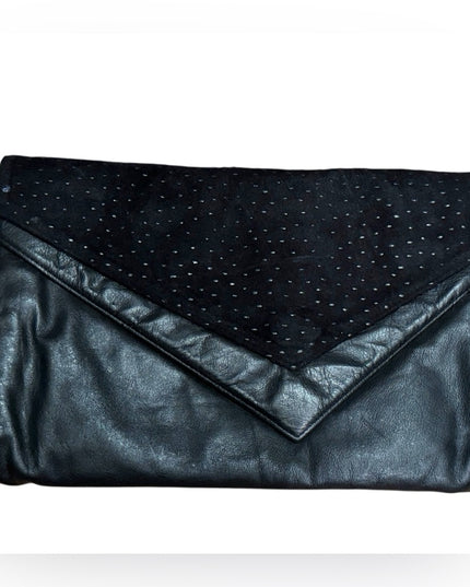 Vintage Elegant Black Calf Leather & Suede patterned Clutch Shoulder bag