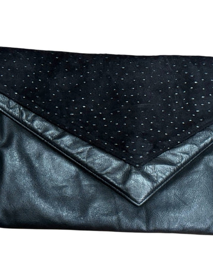 Vintage Elegant Black Calf Leather & Suede patterned Clutch Shoulder bag