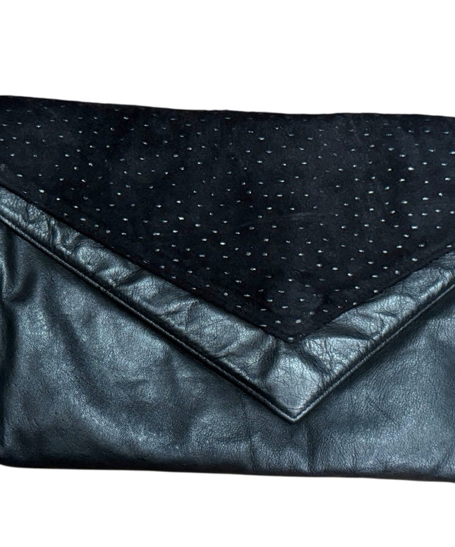 Vintage Elegant Black Calf Leather & Suede patterned Clutch Shoulder bag