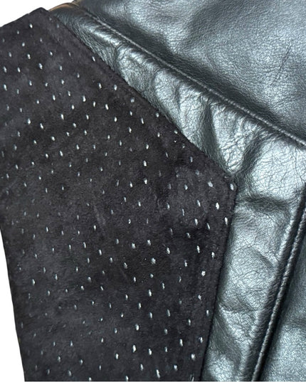 Vintage Elegant Black Calf Leather & Suede patterned Clutch Shoulder bag