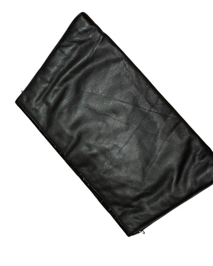 Vintage Elegant Black Calf Leather & Suede patterned Clutch Shoulder bag