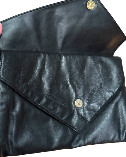 Vintage Elegant Black Calf Leather & Suede patterned Clutch Shoulder bag