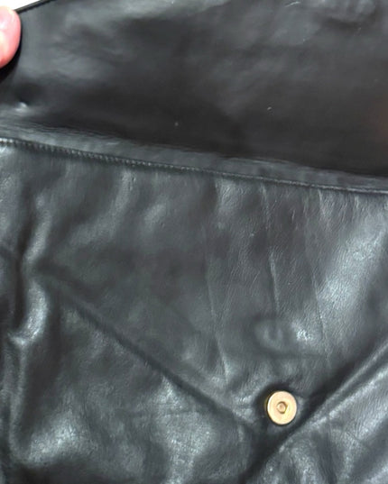 Vintage Elegant Black Calf Leather & Suede patterned Clutch Shoulder bag