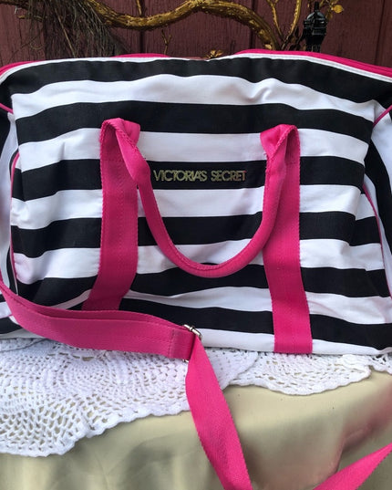 Victoria Secret Striped overnight Gym bag RARE find Duffel