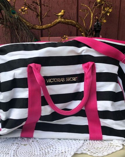Victoria Secret Striped overnight Gym bag RARE find Duffel