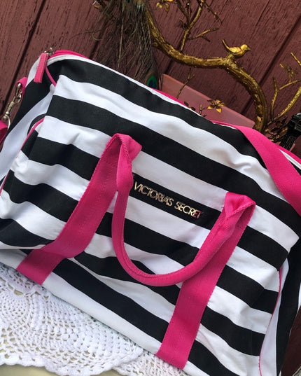 Victoria Secret Striped overnight Gym bag RARE find Duffel