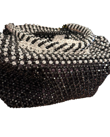 Elegant Vintage Black & Clear Beaded Shoulder Handbag 1970s