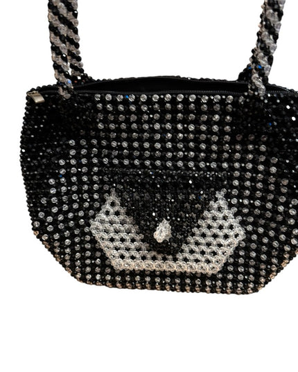 Elegant Vintage Black & Clear Beaded Shoulder Handbag 1970s