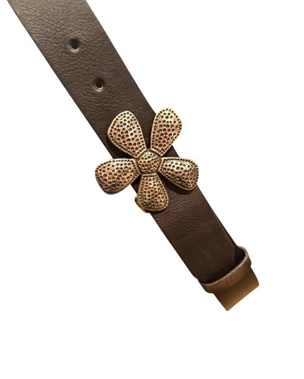 Like New Silpada Design M Black Leather Belt Silver Flower Buckle