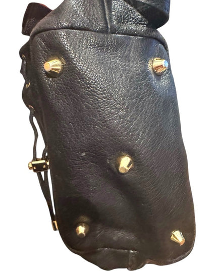 Lovely Black Leather Badgley Mischka Shoulder Bag with Gold Accents