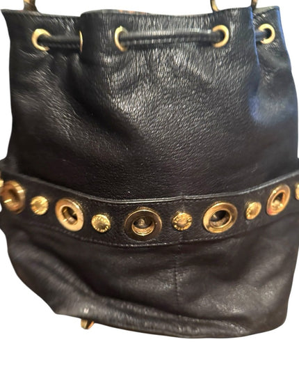 Lovely Black Leather Badgley Mischka Shoulder Bag with Gold Accents