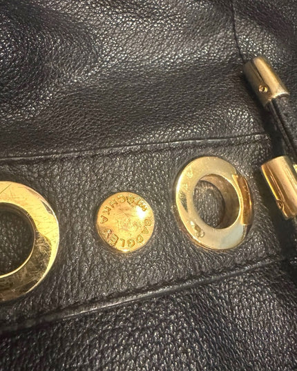 Lovely Black Leather Badgley Mischka Shoulder Bag with Gold Accents