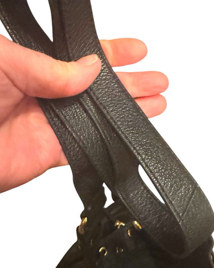 Lovely Black Leather Badgley Mischka Shoulder Bag with Gold Accents
