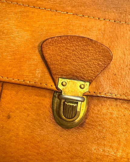 Vintage 1940s European  Tan Leather Clutch Hand made