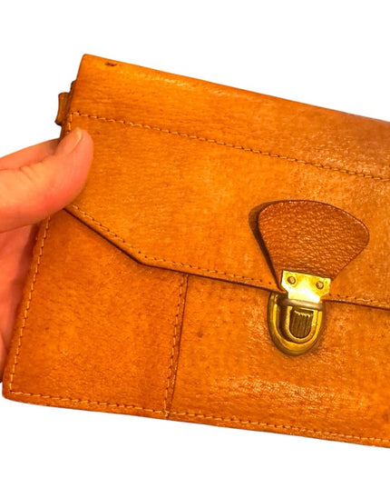 Vintage 1940s European  Tan Leather Clutch Hand made
