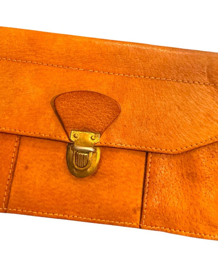 Vintage 1940s European  Tan Leather Clutch Hand made