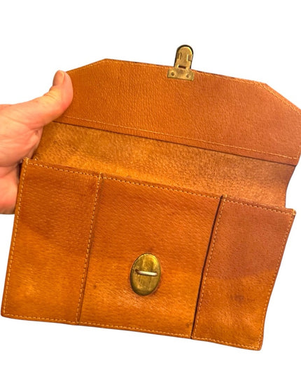 Vintage 1940s European  Tan Leather Clutch Hand made