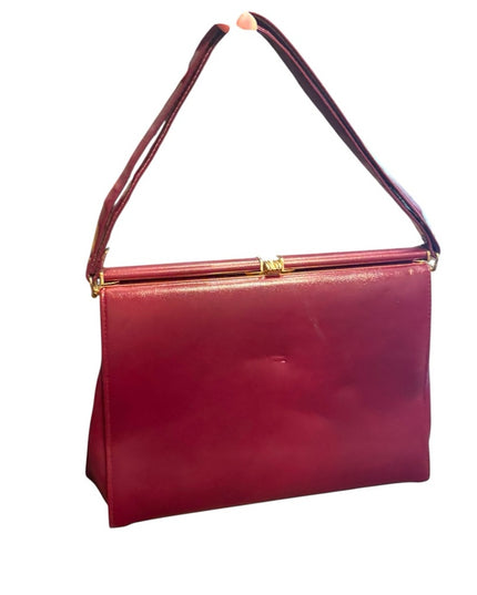 Elegant Vintage 1950s Mid Century Jackie O Red Leather Handbag Purse