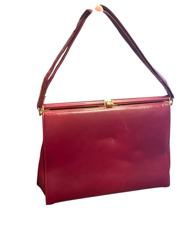 Elegant Vintage 1950s Mid Century Jackie O Red Leather Handbag Purse