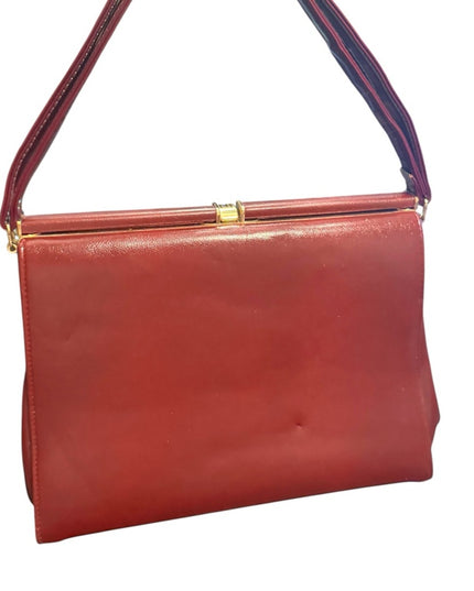 Elegant Vintage 1950s Mid Century Jackie O Red Leather Handbag Purse