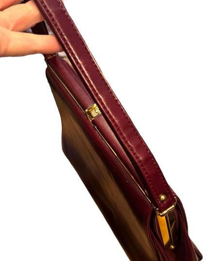 Elegant Vintage 1950s Mid Century Jackie O Red Leather Handbag Purse