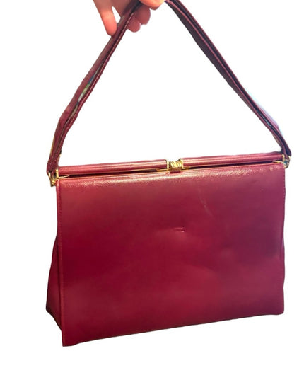 Elegant Vintage 1950s Mid Century Jackie O Red Leather Handbag Purse