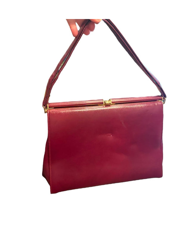 Elegant Vintage 1950s Mid Century Jackie O Red Leather Handbag Purse