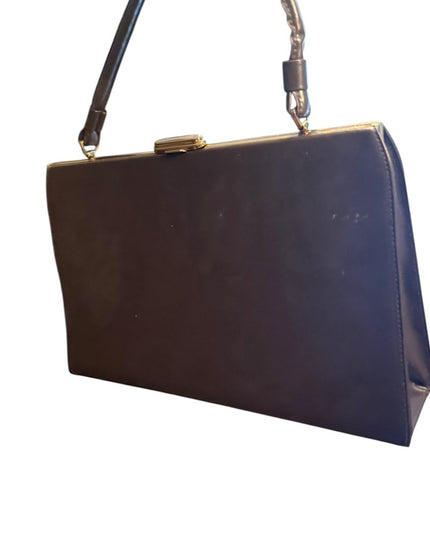 Elegant Vintage 1950s Jackie O  Brown Leather Handbag Purse Kiss lock National