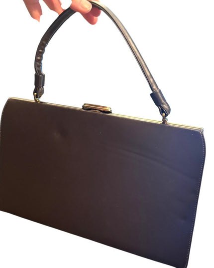 Elegant Vintage 1950s Jackie O  Brown Leather Handbag Purse Kiss lock National