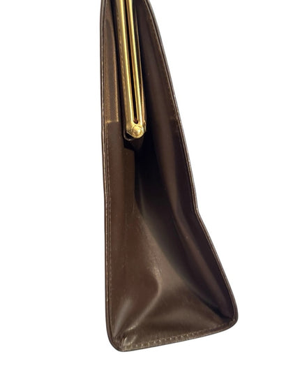 Elegant Vintage 1950s Jackie O  Brown Leather Handbag Purse Kiss lock National