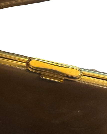 Elegant Vintage 1950s Jackie O  Brown Leather Handbag Purse Kiss lock National