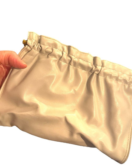 Elegant Vintage 1960s Cream Leather Kiss lock Clutch shoulder bag gold hardware