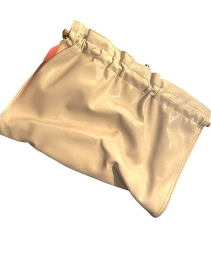 Elegant Vintage 1960s Cream Leather Kiss lock Clutch shoulder bag gold hardware
