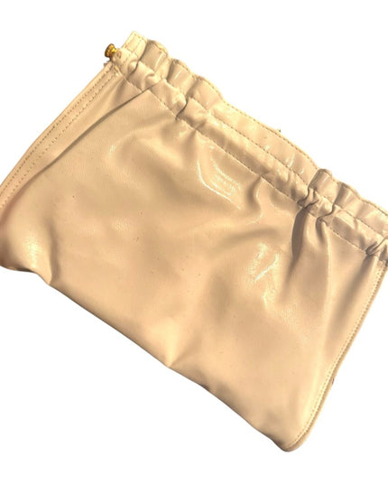 Elegant Vintage 1960s Cream Leather Kiss lock Clutch shoulder bag gold hardware