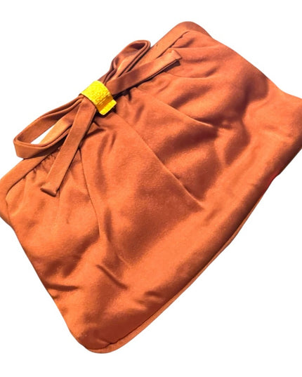 Elegant Vintage 1940s Orangish Brown Clutch Purse with Bow Accent