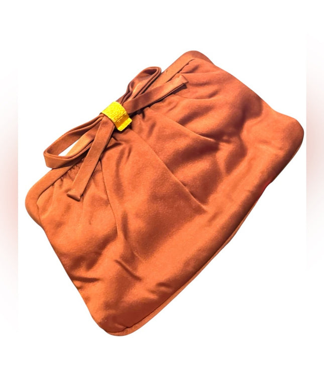 Elegant Vintage 1940s Orangish Brown Clutch Purse with Bow Accent