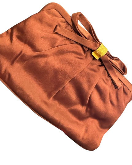 Elegant Vintage 1940s Orangish Brown Clutch Purse with Bow Accent