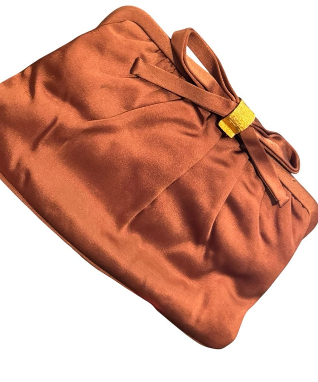 Elegant Vintage 1940s Orangish Brown Clutch Purse with Bow Accent