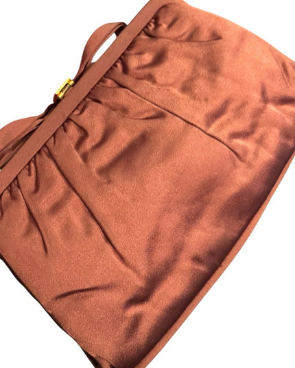Elegant Vintage 1940s Orangish Brown Clutch Purse with Bow Accent