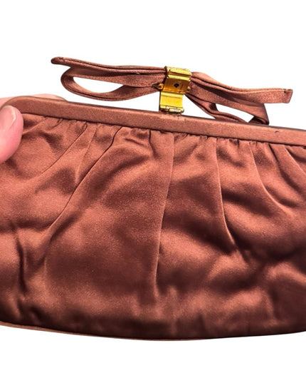 Elegant Vintage 1940s Orangish Brown Clutch Purse with Bow Accent