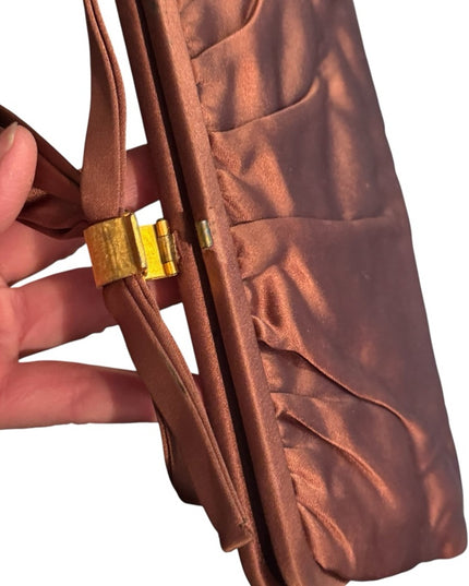 Elegant Vintage 1940s Orangish Brown Clutch Purse with Bow Accent