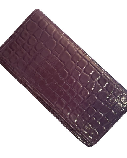 Elegant Leather NORDSTROM Purple Crocodile-Embossed Wallet Pockets Clutch Italy