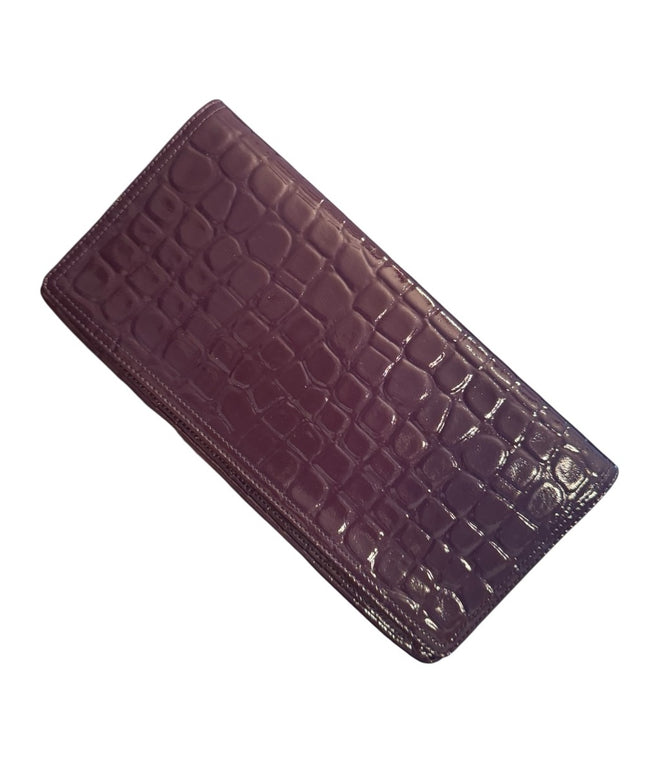 Elegant Leather NORDSTROM Purple Crocodile-Embossed Wallet Pockets Clutch Italy