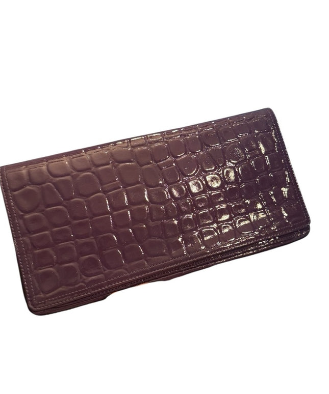 Elegant Leather NORDSTROM Purple Crocodile-Embossed Wallet Pockets Clutch Italy