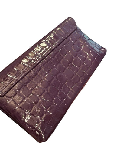 Elegant Leather NORDSTROM Purple Crocodile-Embossed Wallet Pockets Clutch Italy