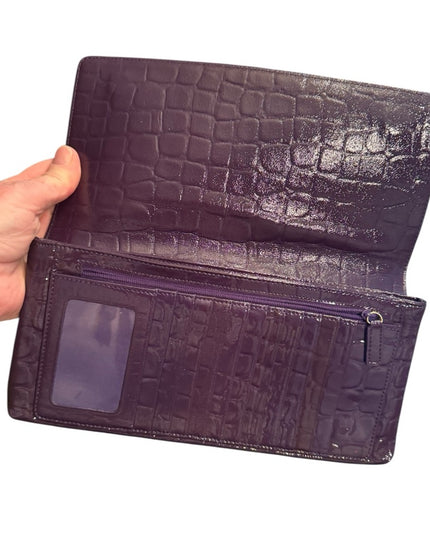 Elegant Leather NORDSTROM Purple Crocodile-Embossed Wallet Pockets Clutch Italy