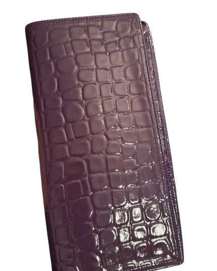 Elegant Leather NORDSTROM Purple Crocodile-Embossed Wallet Pockets Clutch Italy